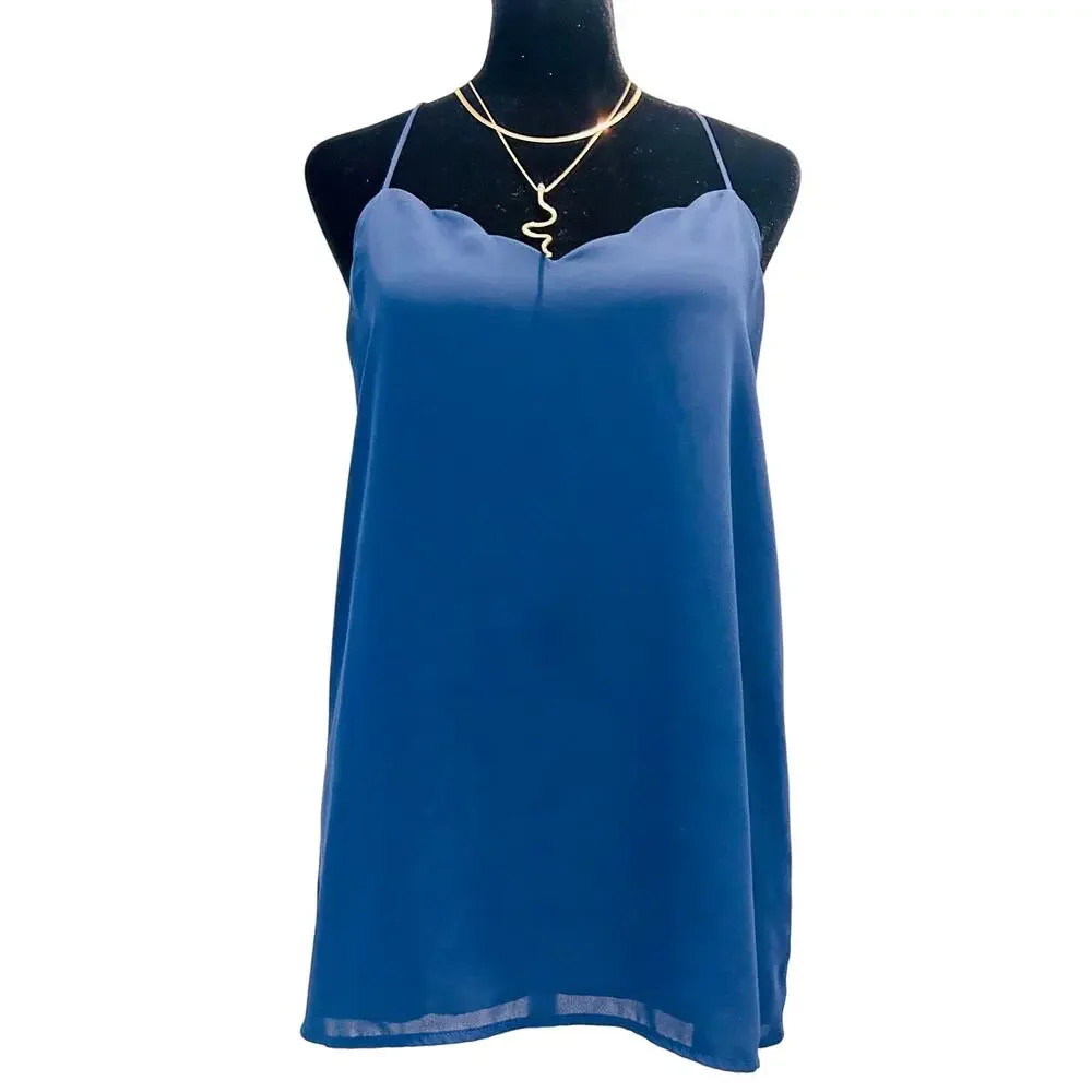 J. Crew Blue Scalloped Trim Racerback Camisole Tank Top Medium